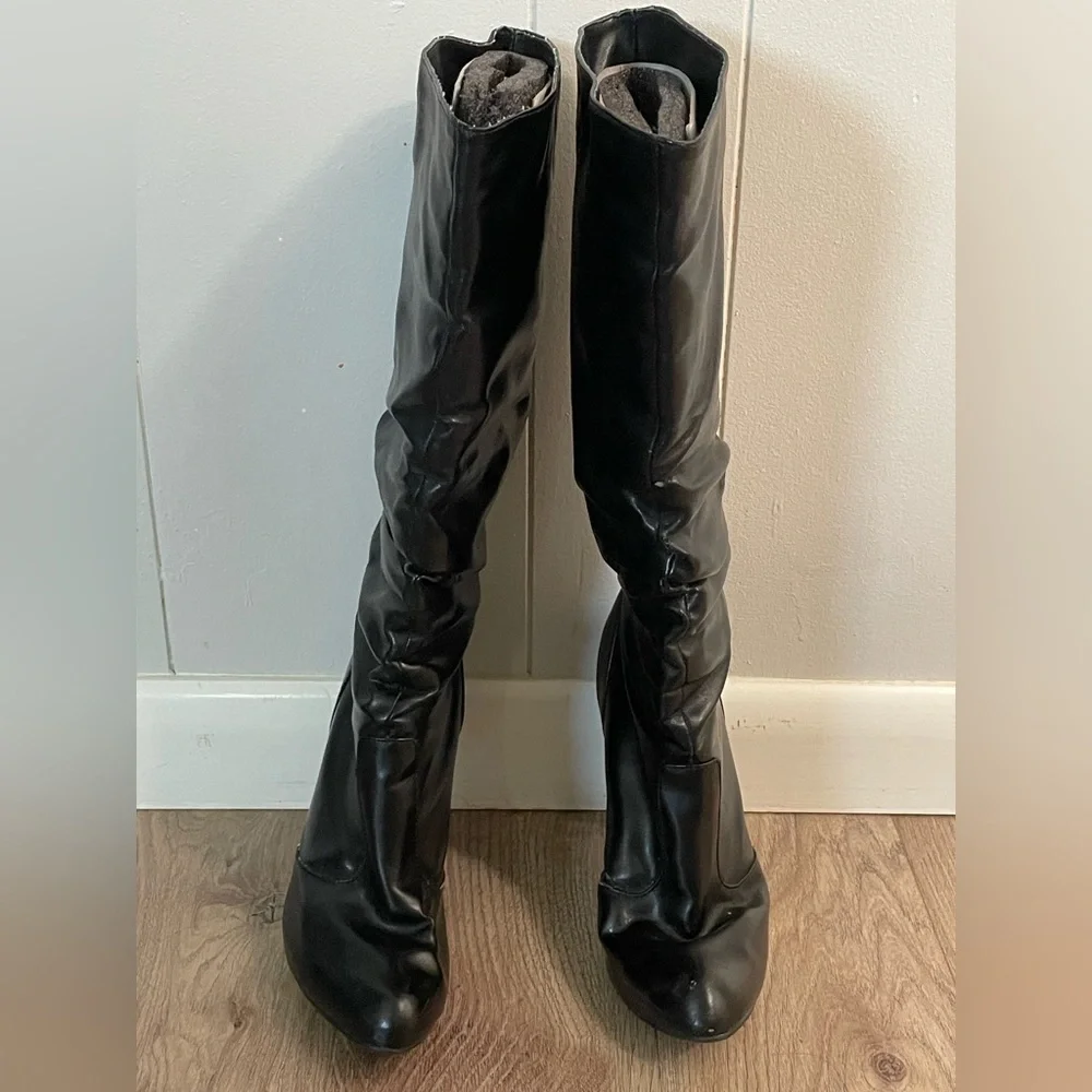 Black Leather Knee-High Boots